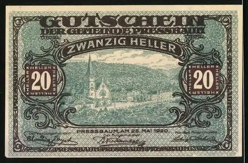 Notgeld Pressbaum 1920, 20 Heller, Ortsansicht