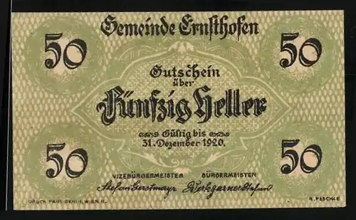 Notgeld Ernsthofen 1920, 50 Heller, Kirche
