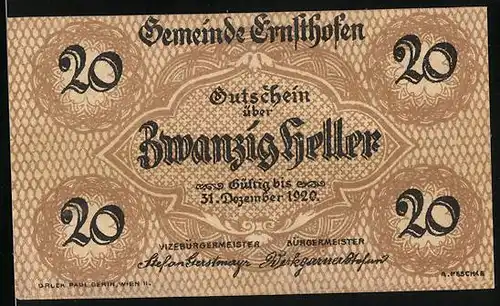 Notgeld Ernsthofen 1920, 20 Heller, Kirche
