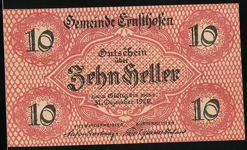 Notgeld Ernsthofen 1920, 10 Heller, Kirche