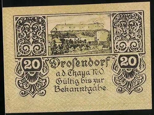 Notgeld Drosendorf a. d. Thaya 1920, 20 Heller, Stadttor
