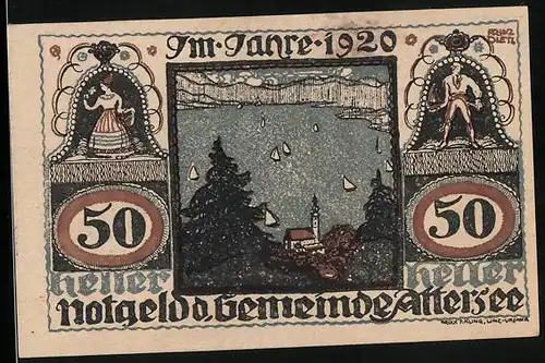 Notgeld Attersee 1920, 50 Heller, Kirche vor dem See