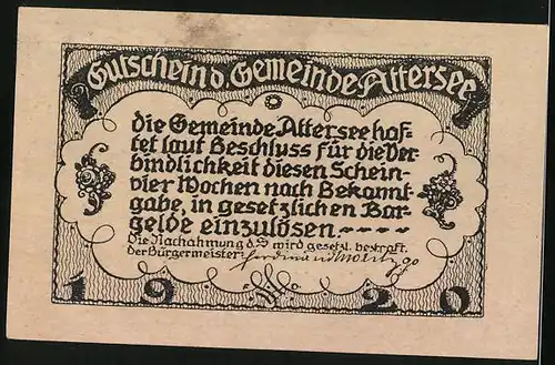 Notgeld Attersee 1920, 50 Heller, Kirche vor dem See