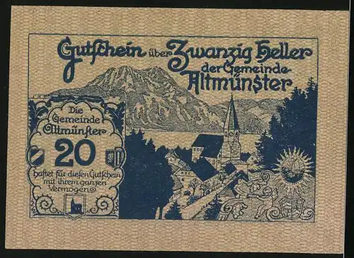 Notgeld Altmünster 1920, 20 Heller, Schloss Orth, Panorama