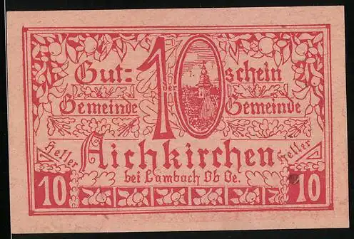 Notgeld Aichkirchen bei Lambach 1921, 10 Heller, Kirche