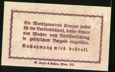 Notgeld Kreuzen, 10 Heller, Teilansicht mit Kirche