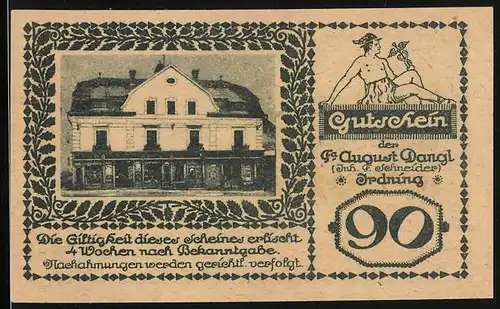 Notgeld Irdning i. Ennstal, 90 Heller, Gebäude, Hermes, Panorama