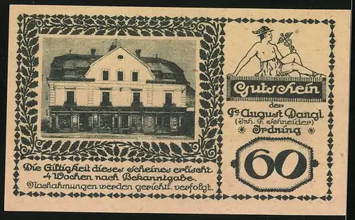 Notgeld Irdning i. Ennstal, 60 Heller, Gebäude, Hermes, Panorama