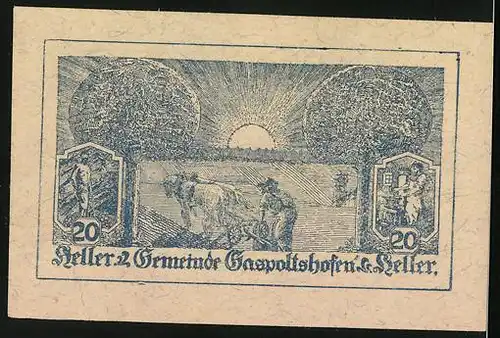 Notgeld Gaspoltshofen 1920, 20 Heller, Bauer beim Pflügen