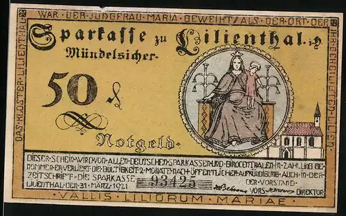 Notgeld Lilienthal 1921, 50 Pfennig, Maria mit Jesuskind