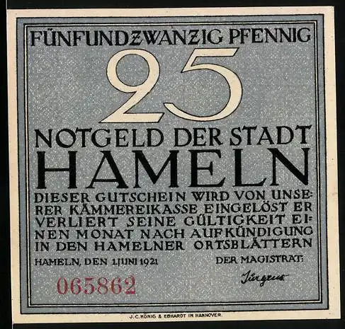 Notgeld Hameln 1921, 25 Pfennig, Der Siebenlinge Denkstein