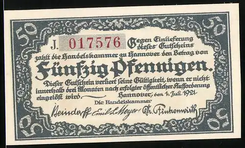 Notgeld Hannover 1921, 50 Pfennig, Uferpartie