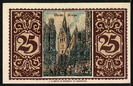 Notgeld Hannover 1921, 25 Pfennig, Markt-Kirche