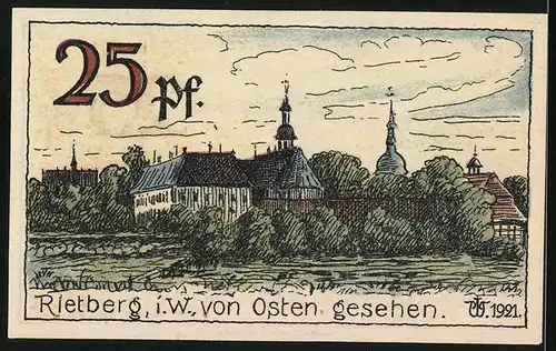 Notgeld Rietberg i. Westf. 1921, 25 Pfennig, Münze