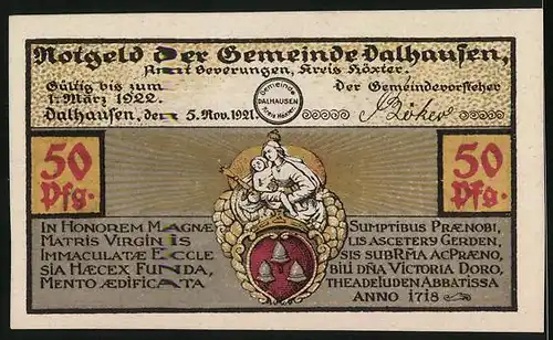 Notgeld Dalhausen 1921, 50 Pfennig, Korbmöbel-Industrie