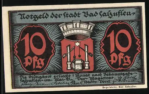 Notgeld Bad Salzuflen 1921, 10 Pfennig, Stadtwappen