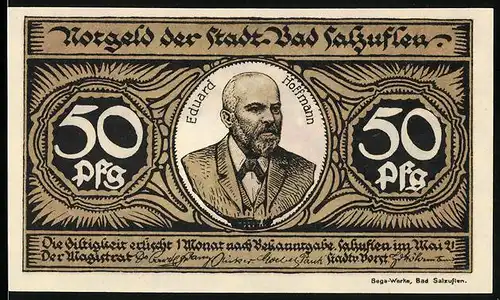 Notgeld Bad Salzuflen 1921, 50 Pfennig, Eduard Hoffmann