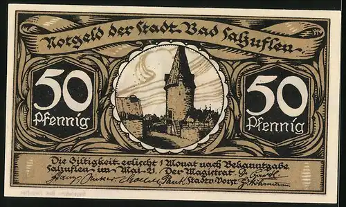 Notgeld Bad Salzuflen 1921, 50 Pfennig, Galgenstreit zwischen Salzuflen und Schönau