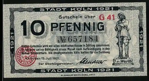 Notgeld Köln 1921, 50 Pfennig, General J. v. Werth