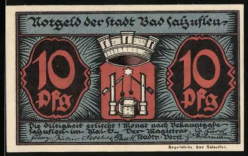 Notgeld Bad Salzuflen 1921, 10 Pfennig, Stadtwappen
