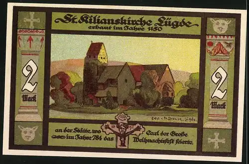 Notgeld Lügde 1921, 2 Mark, Stadtwappen