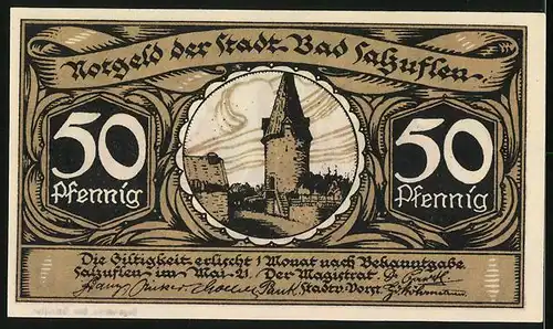 Notgeld Bad Salzuflen 1921, 50 Pfennig, Galgenstreit zwischen Salzuflen und Schönau