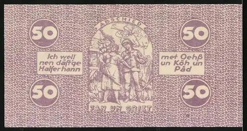 Notgeld Köln 1921, 50 Pfennig, Denkmal J. v. Werth