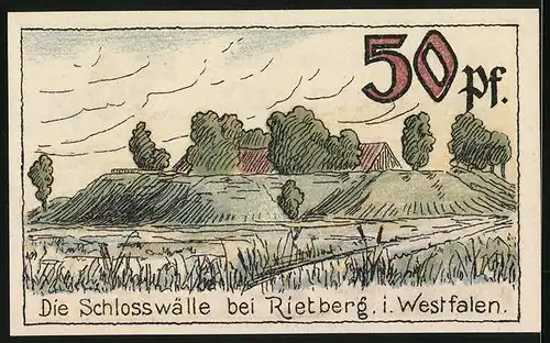 Notgeld Rietberg i. W. 1921, 50 Pfennig, Uferlandschaft