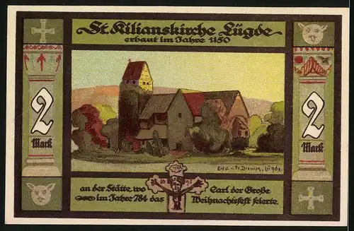 Notgeld Lügde 1921, 2 Mark, Stadtwappen