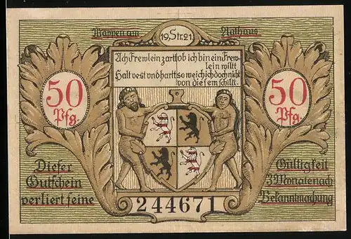 Notgeld Hildburghausen 1921, 50 Pfennig, Stadtwappen