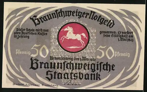 Notgeld Braunschweig 1921, 50 Pfennig, Narr mit Frau im Arm