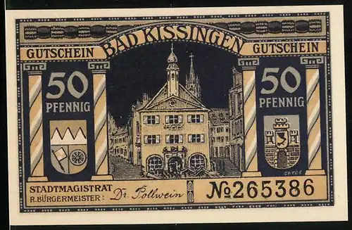 Notgeld Bad Kissingen, 50 Pfennig, Rathaus, Wappen