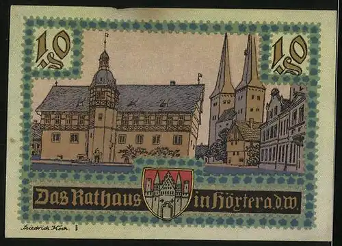 Notgeld Höxter a. d. W. 1921, 10 Pfennig, Das Rathaus