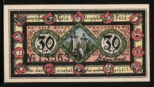Notgeld Königshofen 1921, 30 Pfennig, Denkmal