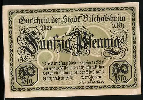 Notgeld Bischofsheim a. Rh., 50 Pfennig, Burgruine