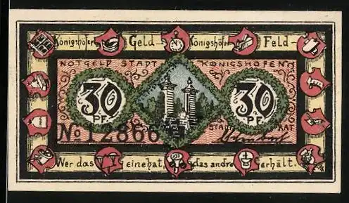 Notgeld Königshofen, 30 Pfennig, Ortspartie, Denkmal