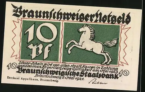 Notgeld Braunschweig 1923, 10 Pfennig, Ortsansicht mit Kirche