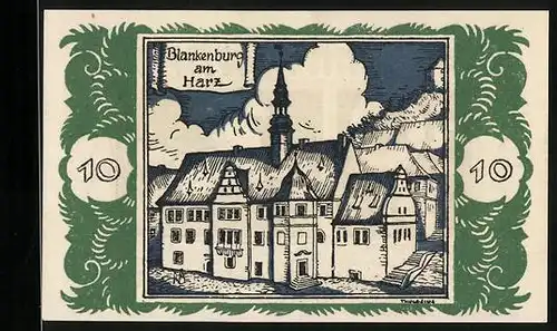 Notgeld Blankenburg am Harz 1921, 10 Pfennig, Ortsansicht