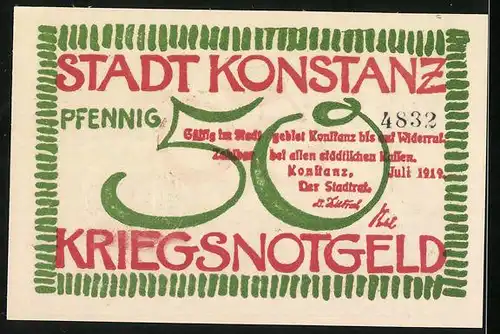 Notgeld Konstanz 1919, 50 Pfennig, Blumenverzierungen
