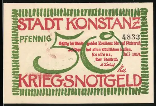 Notgeld Konstanz 1919, 50 Pfennig, Blumenverzierungen