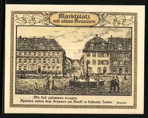 Notgeld Emmendingen 1921, 50 Pfennig, Marktplatz mit altem Brunnen, Wappen