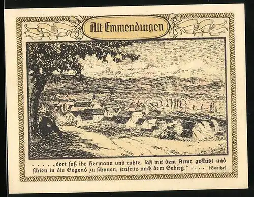 Notgeld Emmendingen 1921, 50 Pfennig, Ortsansicht, Wappen