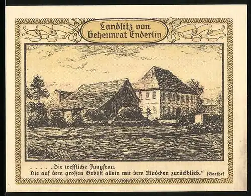 Notgeld Emmendingen 1921, 50 Pfennig, Landsitz von Geheimrat Enderlin, Wappen