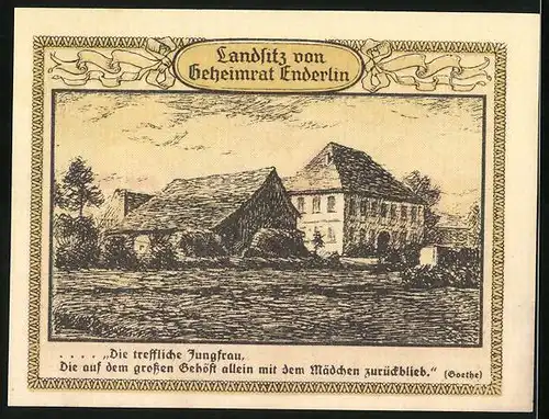 Notgeld Emmendingen 1921, 50 Pfennig, Landsitz von Geheimrat Enderlin, Wappen