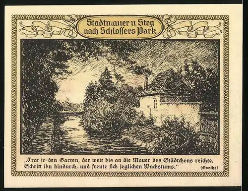 Notgeld Emmendingen 1921, 50 Pfennig, Stadtmauer u. Steg, Wappen