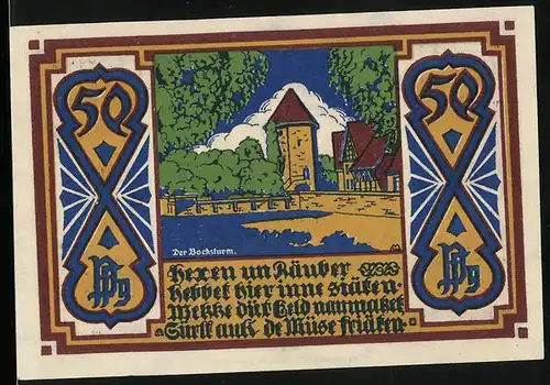 Notgeld Osnabrück 1921, 50 Pfennig, Bocksturm, Wappen