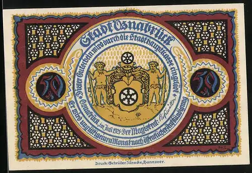 Notgeld Osnabrück 1921, 50 Pfennig, Dom, Wappen