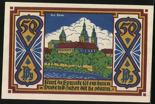 Notgeld Osnabrück 1921, 50 Pfennig, Dom, Wappen