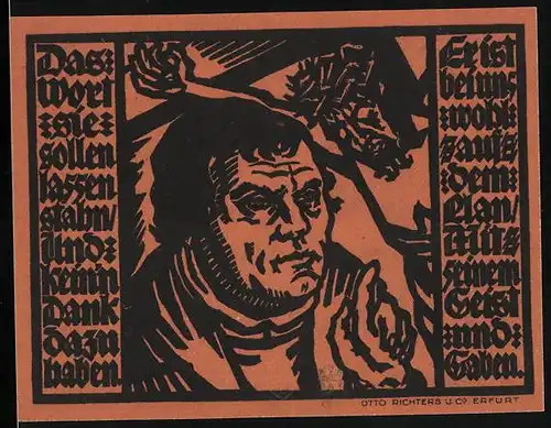 Notgeld Erfurt 1921, 50 Pfennig, Martin Luther, Wappen