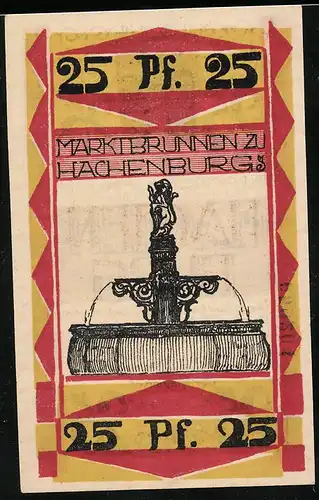 Notgeld Hachenburg 1921, 25 Pfennig, Marktbrunnen, Wappen